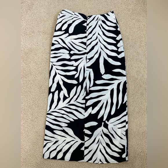NWT H&M Linen-blend Wrap-front Midi Black White Skirt Sz 0 - Picture 4 of 10